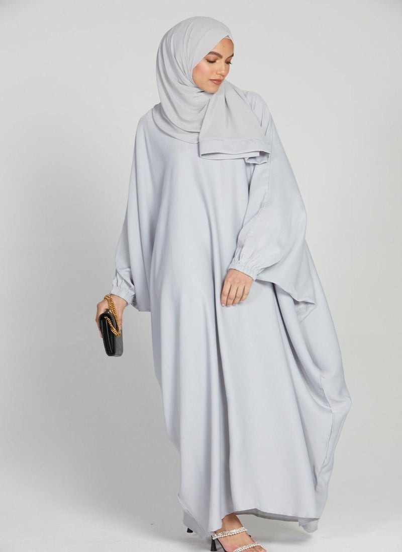 NUKHBAA Elegant Silver plain abaya wityh belt and Hijab-AB44  - Image 2