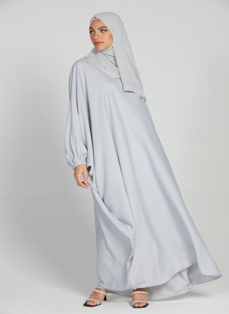 NUKHBAA Elegant Silver plain abaya wityh belt and Hijab-AB44  - Image 3