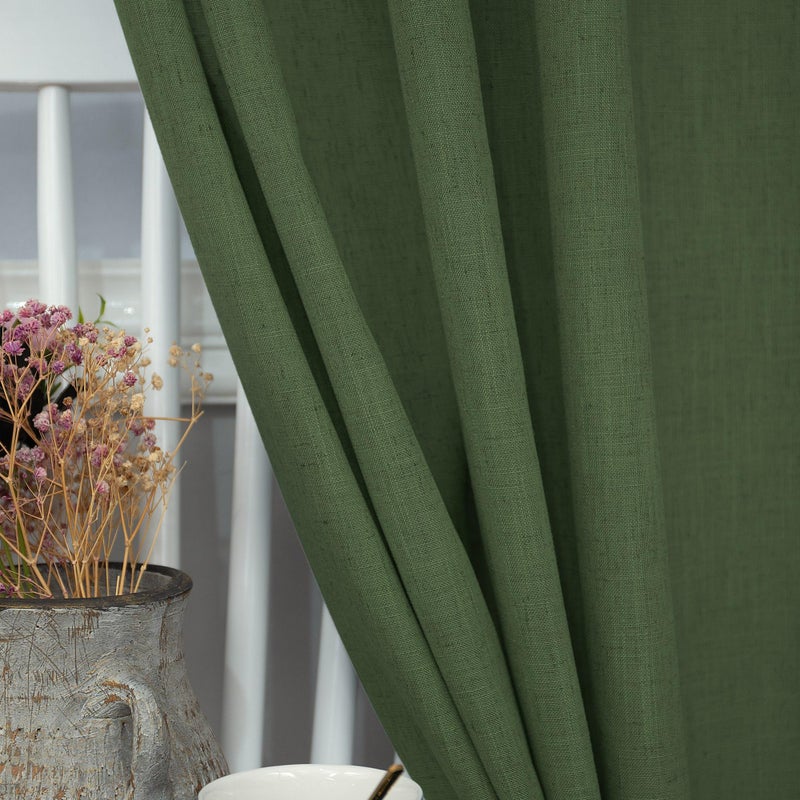 Pitalk Olive Green Linen Curtains 84 Inch Length for Living Room 2 Panels Back Tab Pocket Moss Green Boho Drapes Light Filtering Sheer Cotton Neutral Aesthetic Army Green Boho Curtains for Bedroom 52x84 Long - Image 3