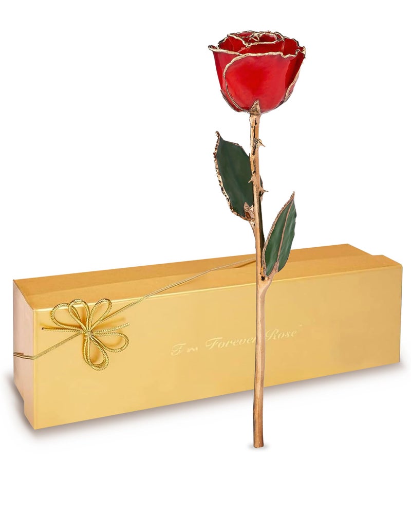 Forever Rose Forever Rose Real Red Rose Dipped in 24K Gold with GoldTrimmed Petals and Stem Handcrafted Preserved Rose in Luxury Gift Box Romantic Gift for Her 