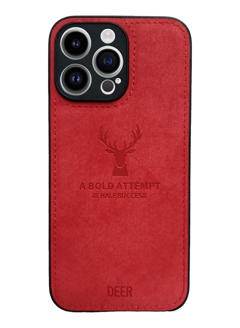ELMO3EZZ- iPhone 14 Pro Resistant Anti-Shock Full Body Protective Digital Luxury Soft Texture Patterned TPU Cloth Case for iPhone 14 Pro (Red)