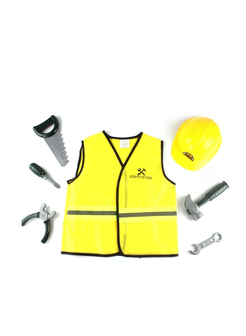 MIXDE 7 PCS Construction Worker Costumes, Costume Role Play Dress up Set with Construction Hat, Costume Vest and Tool, Builder Career Outfit Pretend Role Play Toys, Pretend Role Play Toy Set - Image 2