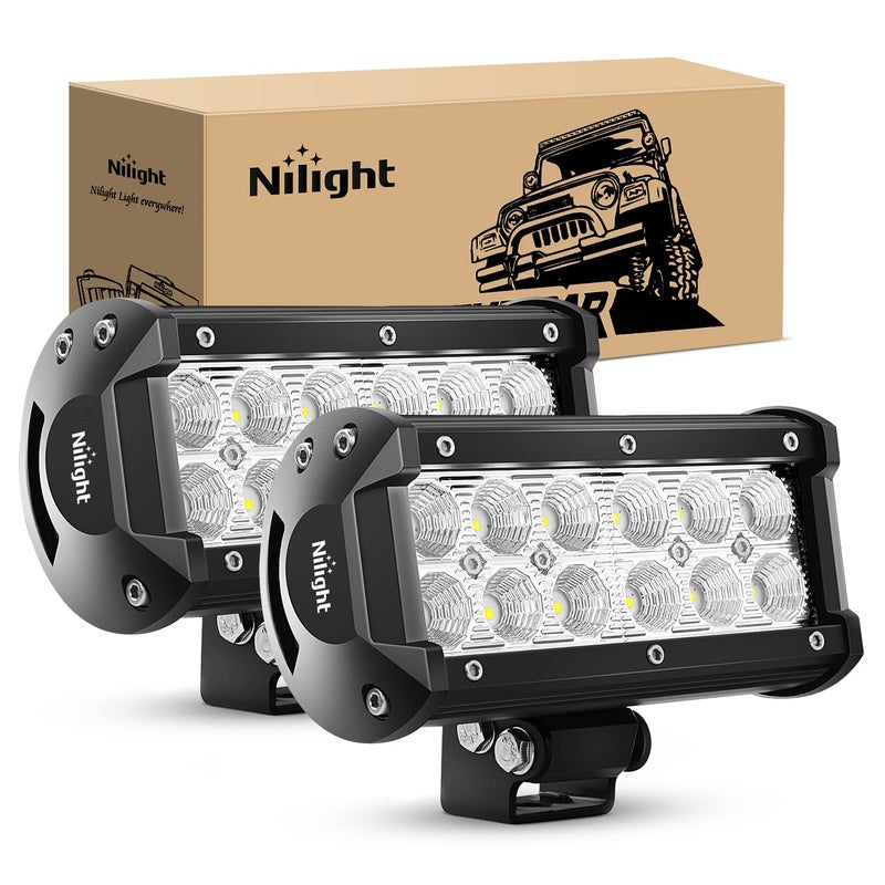 Nilight 60002F-B 36W 6.5-Inch Flood LED Light Bar - Off-Road Driving Fog Light for Boats, Trucks - 2PCS, Super Bright, 2 Years Warranty - Image 1