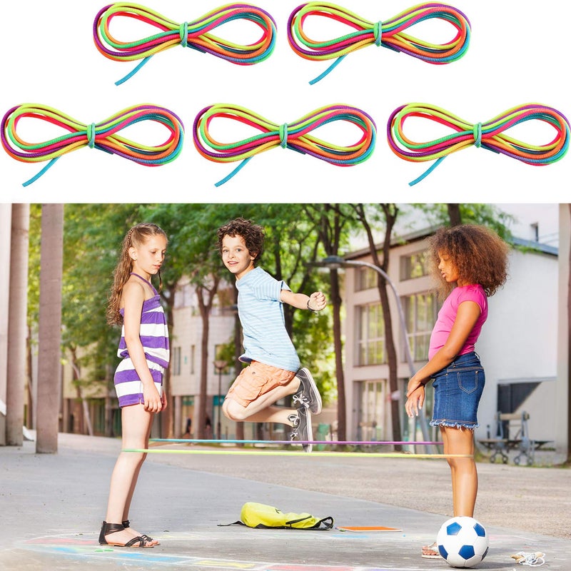 Gejoy 5 Pieces Chinese Jump Ropes Colorful Stretch Rope Elastic Rubber Twist Fitness Game for Outdoor Indoor Play Exercise Toys - Image 2