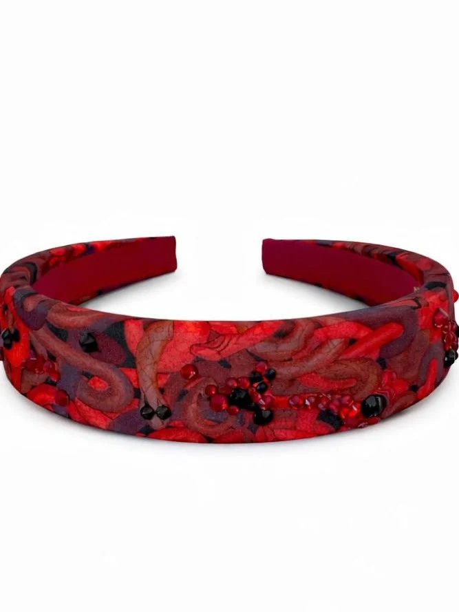 Janara Jones  Red Snakes Print Satin Rhinestone Embellished Headband for Women | Best Price UAE