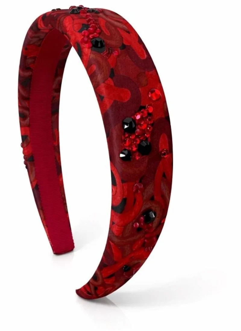 Janara Jones  Red Snakes Print Satin Rhinestone Embellished Headband for Women | Best Price UAE