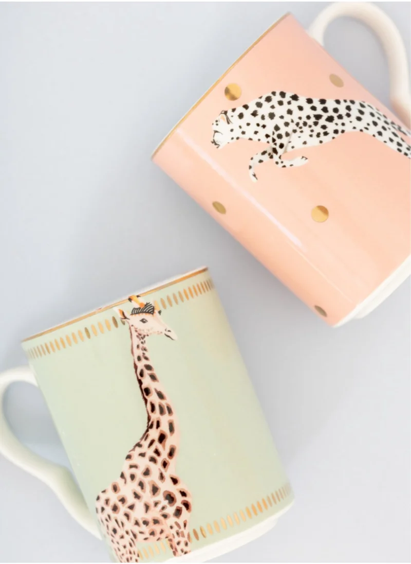 ايفون الين Yvonne Ellen Set of 2 Mugs Cheetah & Giraffe