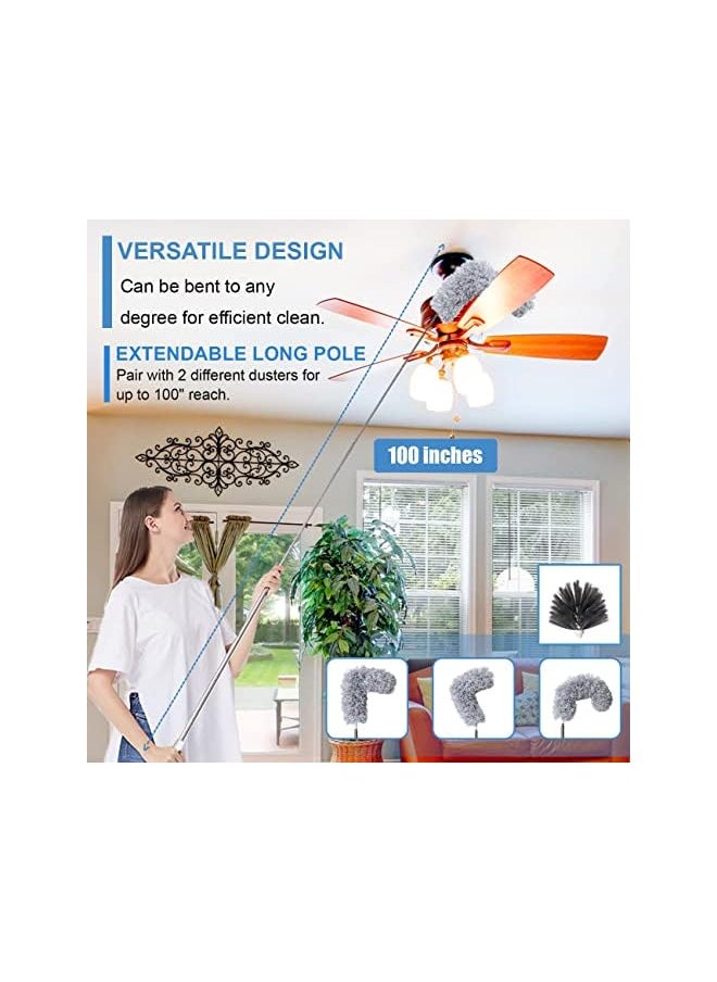 PROMASS - Duster for Cleaning, Ceiling Fan Duster with 100" Extension Pole, Long Microfiber Feather Duster for High Ceilings/Fans, Washable & Reusable Cobweb Duster Kit - Image 1