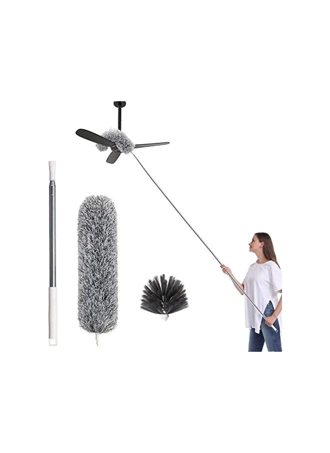 PROMASS - Duster for Cleaning, Ceiling Fan Duster with 100" Extension Pole, Long Microfiber Feather Duster for High Ceilings/Fans, Washable & Reusable Cobweb Duster Kit - Image 1