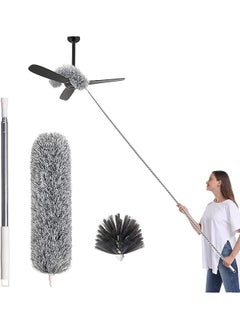 Duster for Cleaning, Ceiling Fan Duster with 100" Extension Pole, Long Microfiber Feather Duster for High Ceilings/Fans, Washable & Reusable Cobweb Duster Kit