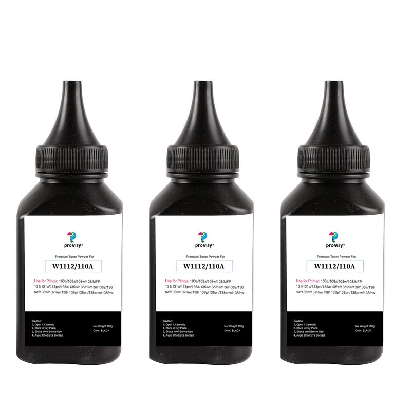 proffisy 3 Pack 110A Toner Powder Refill, Compatible with HP Laser 103a, 108a, 108w, 108, MFP 131, 131a, 135a, 136, 136a, 136nw, 136w, 137fnw, 138, 138p, 138pn, 138pnw, 138fnw -100 g Per Bottle - Image 5