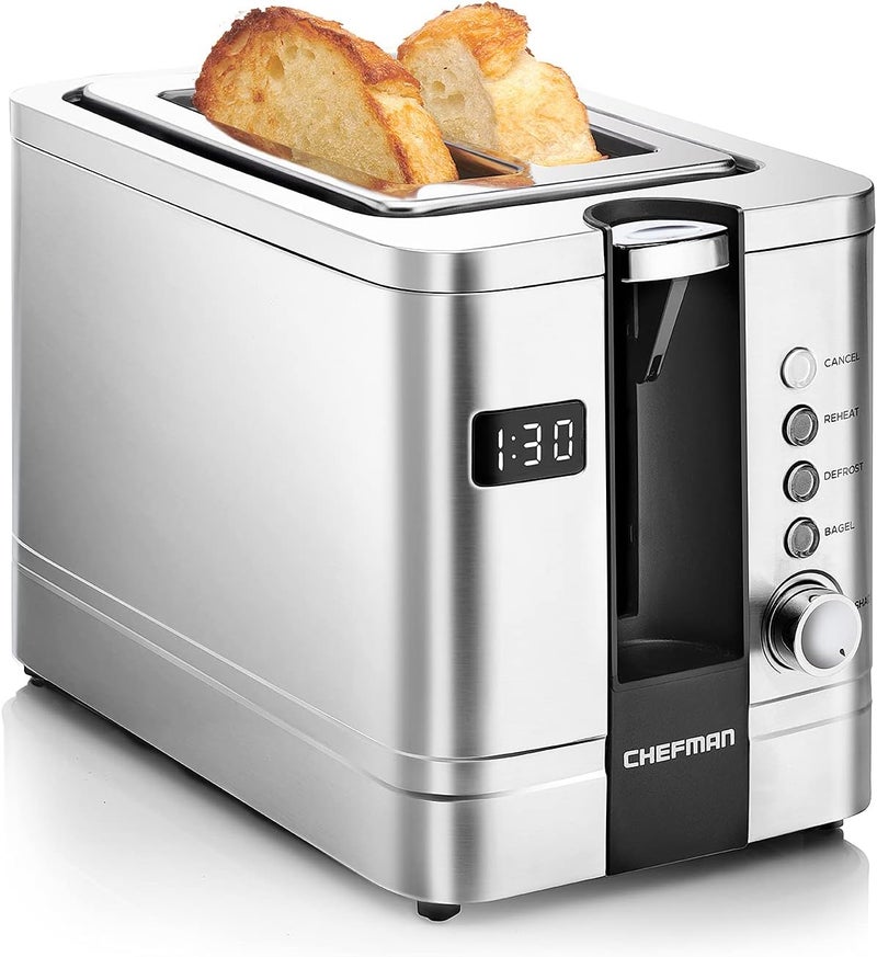 Chefman 2-Slice Digital Toaster, Pop-Up, Stainless Steel, Extra-Wide Slots For Bagels, Defrost, Reheat, Cancel Functions, Removable Crumb Tray - Image 1