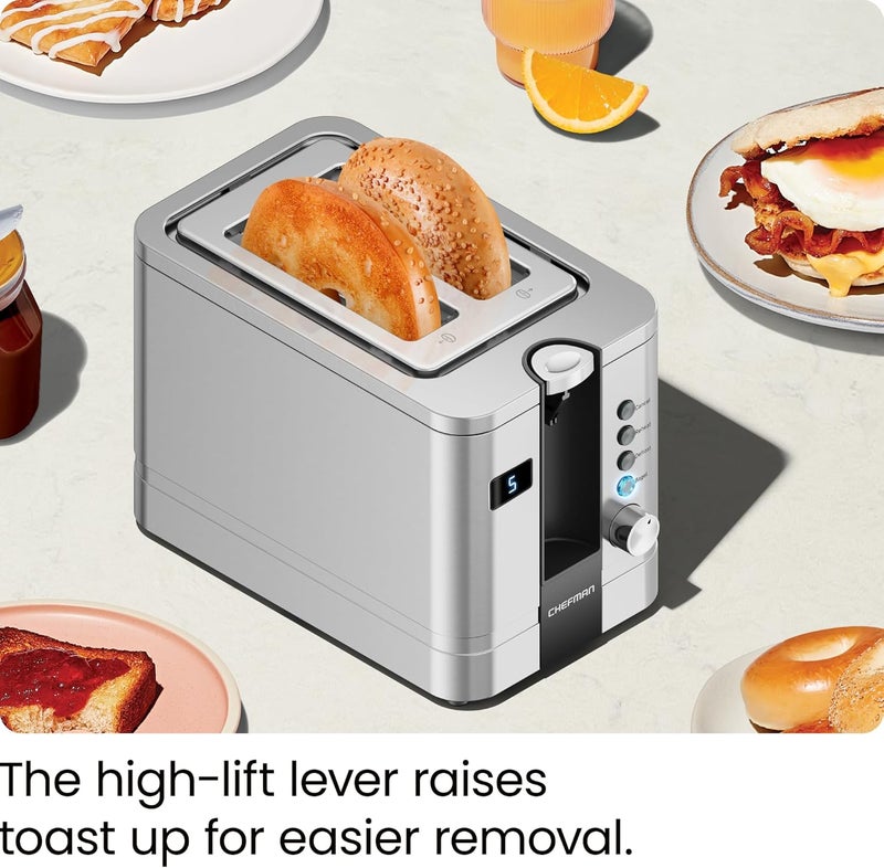Chefman 2-Slice Digital Toaster, Pop-Up, Stainless Steel, Extra-Wide Slots For Bagels, Defrost, Reheat, Cancel Functions, Removable Crumb Tray - Image 5
