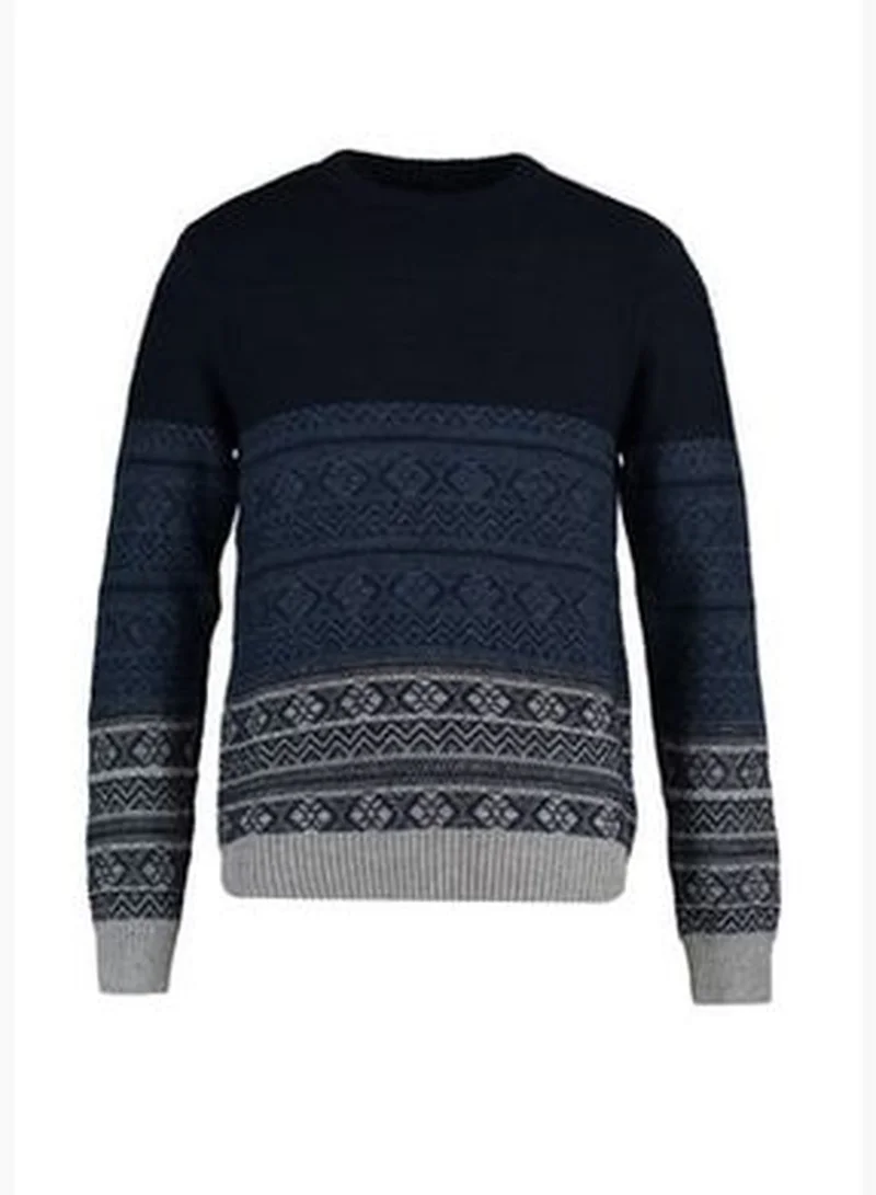 trendyol Navy Blue Men's Regular Fit Crewneck Jacquard Knitwear Sweater
