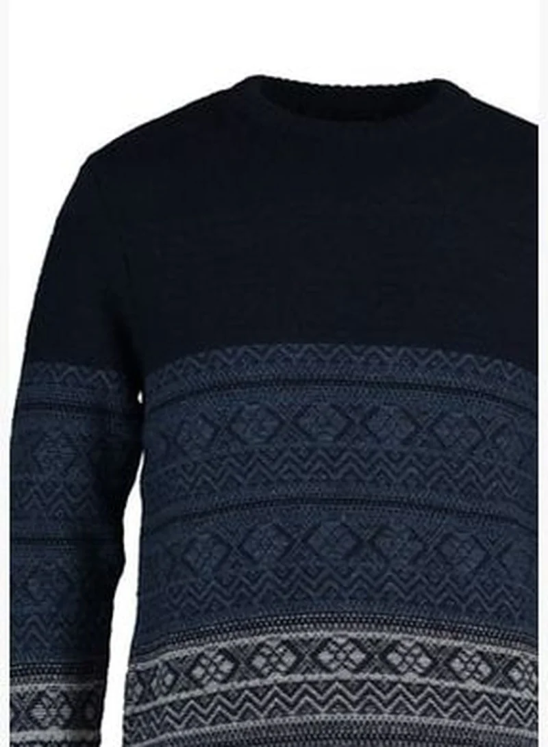 trendyol Navy Blue Men's Regular Fit Crewneck Jacquard Knitwear Sweater