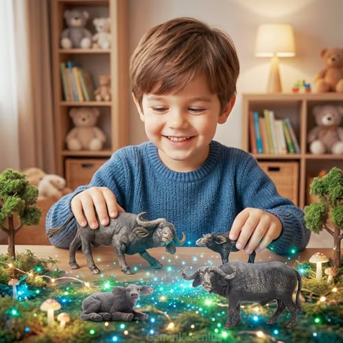 Gemini&Genius GeminiGenius Buffalo Animal Toy Buffalo Figures Toy for Kids Wild Animal Toy Figure Wildlife World Action Figure for Nature Science Learning Realistic Cow Animal Toy Gift for Kids Play - Image 5