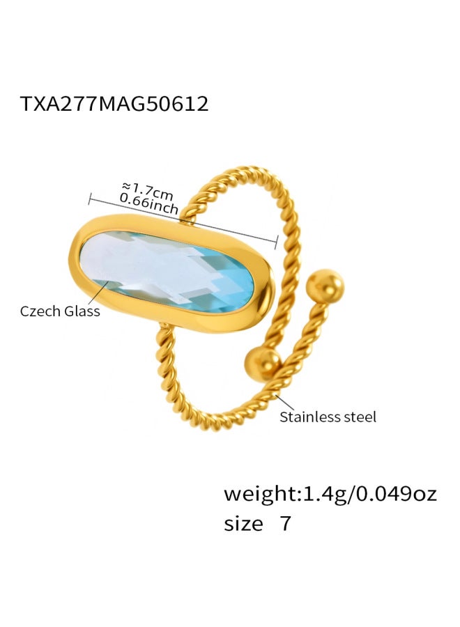 Dreamy Precision-cut Translucent Czech Glass Stone-edged Thin Circle Open Ring Plated With 18k Real Gold Luxury Tail Ring For Women
