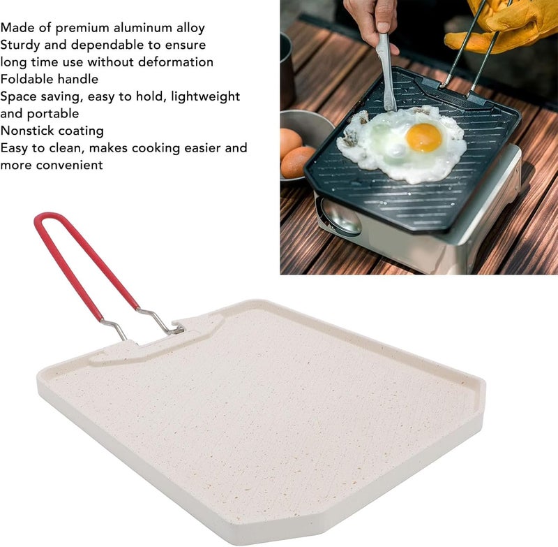 Nonstick BBQ Griddle Pan, Square Frying Pan for Stoves with Folding Handle Aluminum Alloy Camping Griddle Plate for Indoor Outdoor Cooking (Type 2) - Image 4