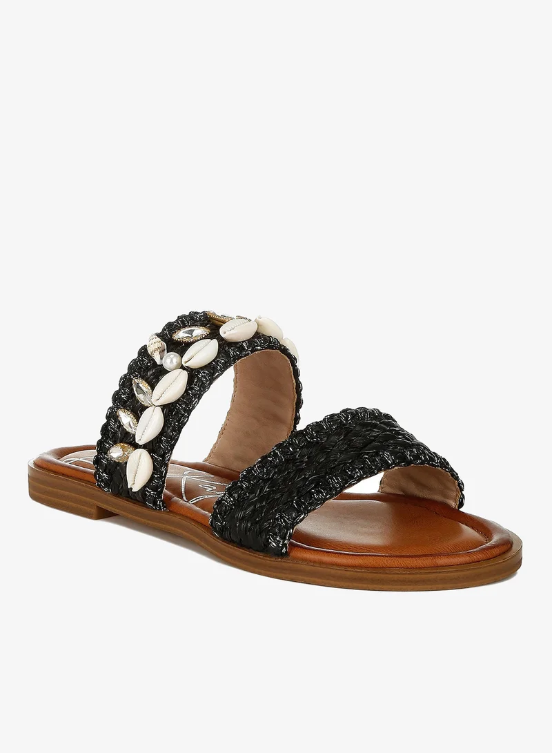 London Rag Shell &amp; Diamante Slip On Sandals in Black