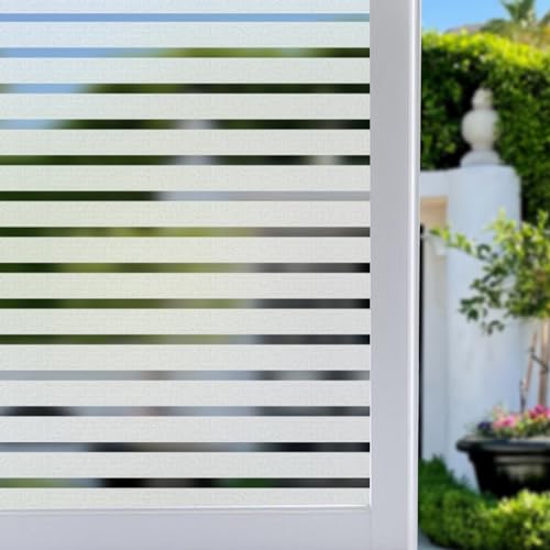 WALLTON Self Adhesive Window Film Vinyl Frosted Privacy Glass Film for Window Glass Decorative Window Sticker Wallpaper Sheet for Glass Door, Bathroom, Home, Window.(Strip Line, 16x48 Inch) - Image 5