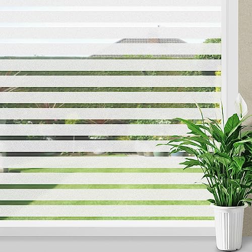 WALLTON Self Adhesive Window Film Vinyl Frosted Privacy Glass Film for Window Glass Decorative Window Sticker Wallpaper Sheet for Glass Door, Bathroom, Home, Window.(Strip Line, 16x48 Inch) - Image 1