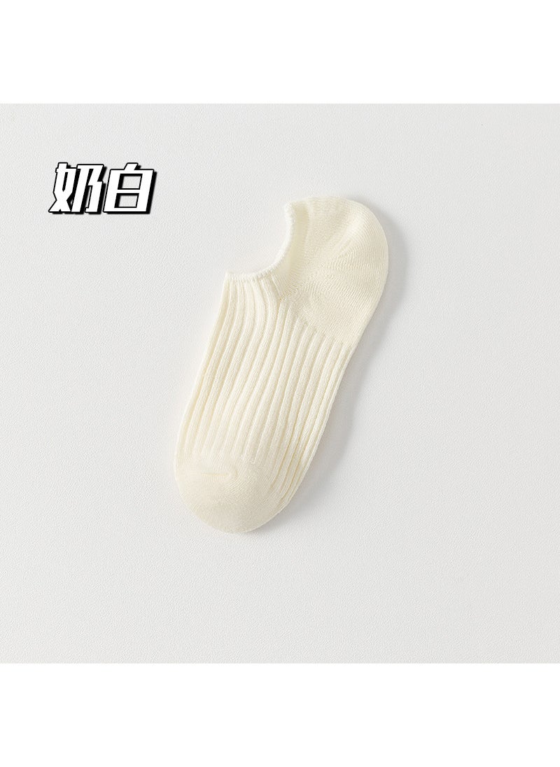 Generic - Womens Pure Cotton Socks Short Length Invisible Anti-slip Fall Winter Spring Autumn High Quality Elastic Ice Silk Low Sox Milky White - Image 1