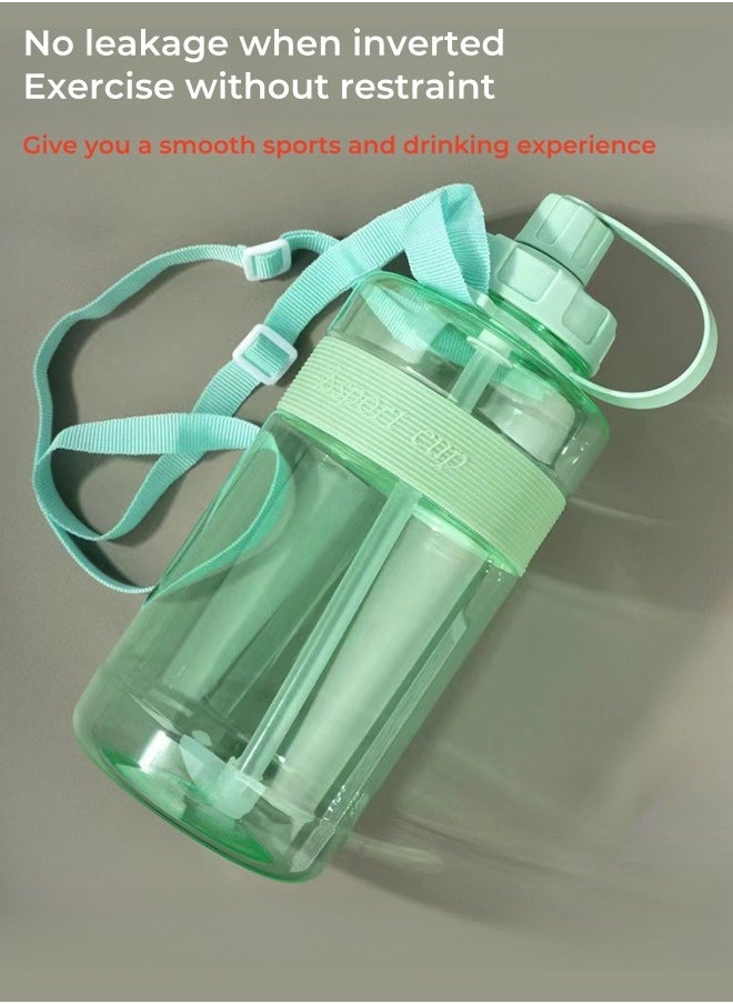 SPORT - Large Capacity Sports Water Kettle Outdoor with Strap, Straw, High Temperature Resistance, Anti-fall, 2000ML - Green - Image 1