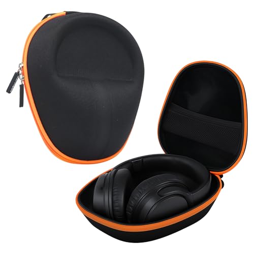 BonKaso Headphone Carrying Case – Hard Shell Vinyl Protective Case Compatible with Boat Rockerz 550, Sony WH-CH510/CH710N, HyperX Cloud | Portable Earpads Storage Pouch – Black & Orange - Image 1
