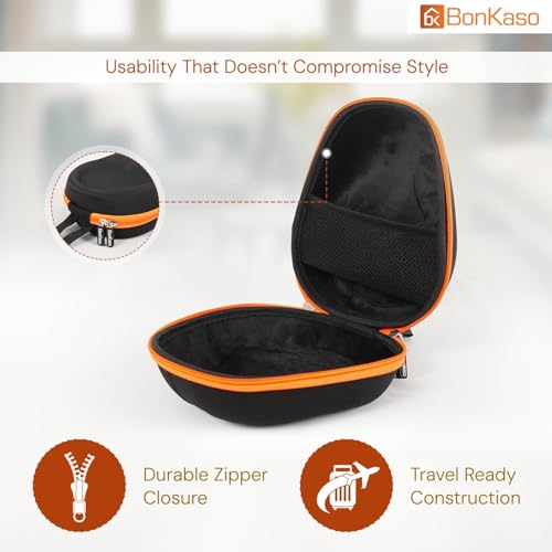 BonKaso Headphone Carrying Case – Hard Shell Vinyl Protective Case Compatible with Boat Rockerz 550, Sony WH-CH510/CH710N, HyperX Cloud | Portable Earpads Storage Pouch – Black & Orange - Image 4