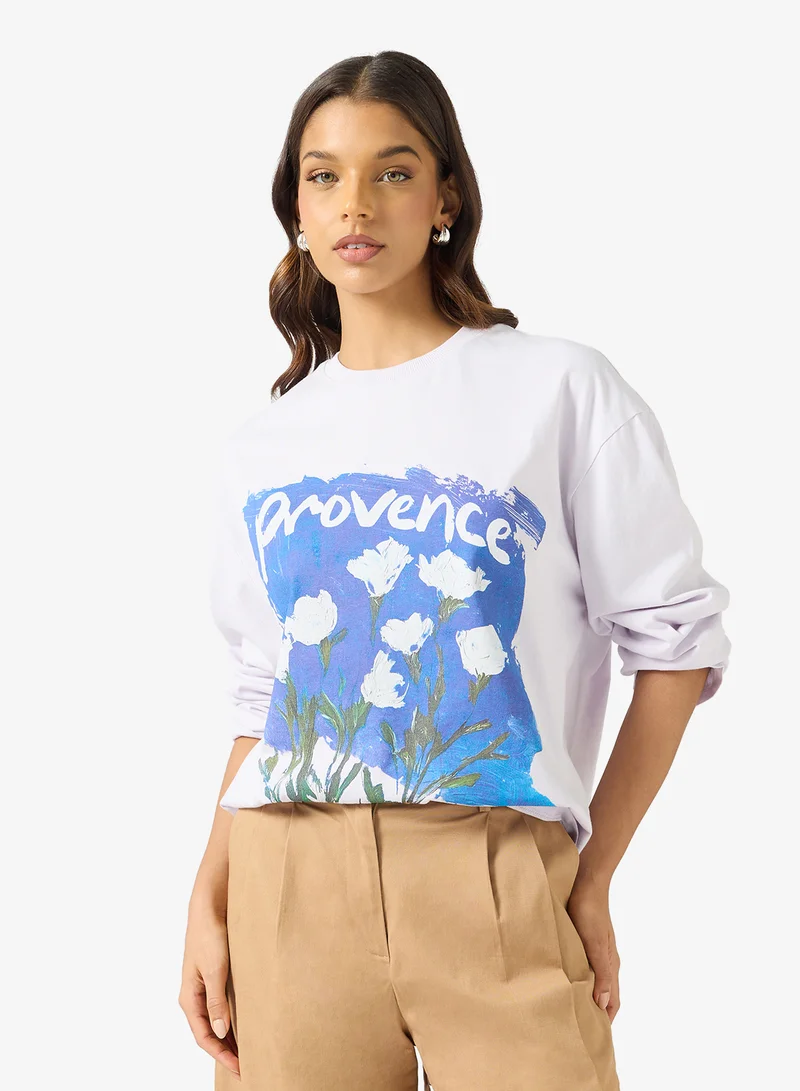 توب شوب تيشيرت قصير بأكمام قصيرة وطبعة كاجوال