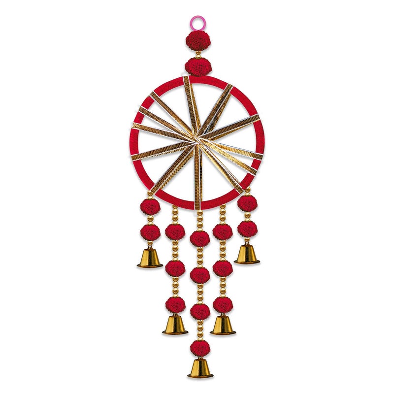 Rajasthan Kraft Rajasthan Kraft Handmade Woollen Ring Wall Door Hanging Backdrop DecorationOffice Home Diwali Decoration Door Entrance Decoration Size 165 inch Pack of 10 Colour Red RK3460310  - Image 4