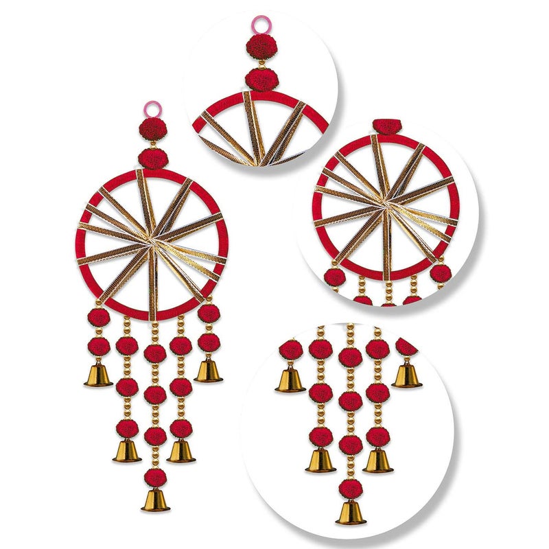 Rajasthan Kraft Rajasthan Kraft Handmade Woollen Ring Wall Door Hanging Backdrop DecorationOffice Home Diwali Decoration Door Entrance Decoration Size 165 inch Pack of 10 Colour Red RK3460310  - Image 5