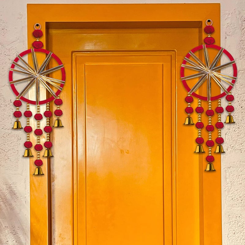 Rajasthan Kraft Rajasthan Kraft Handmade Woollen Ring Wall Door Hanging Backdrop DecorationOffice Home Diwali Decoration Door Entrance Decoration Size 165 inch Pack of 10 Colour Red RK3460310  - Image 3