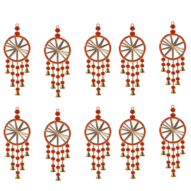 Rajasthan Kraft Rajasthan Kraft Handmade Woollen Ring Wall Door Hanging Backdrop DecorationOffice Home Diwali Decoration Door Entrance Decoration Size 165 inch Pack of 10 Colour Red RK3460310  - Image 1