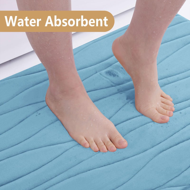 بجند بوجاندا Memory Foam Protch Prug Mat 47x20 Extra Soft and Extorbbent Bath Hats Non Slip and Machine Respare Bath Rugs for Bathroom Floor Tub and Dower Blue - Image 3