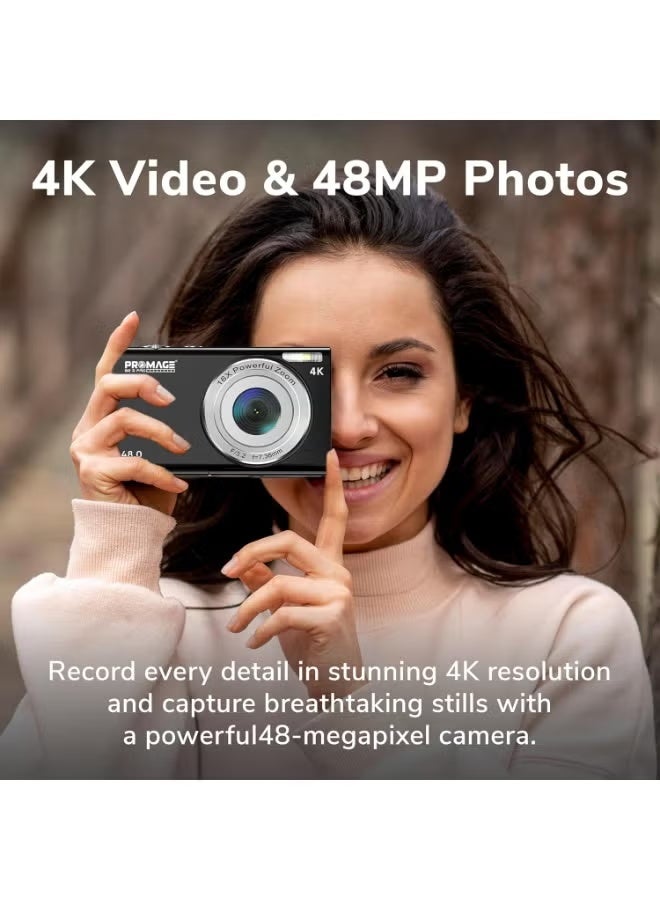 برو ميج كاميرا رقمية PROMAGE PC105 بدقة 48 ميجابكسل – باللون البنفسجي، فيديو 1080p، شاشة LCD مقاس 2.4 بوصة، تقريب 16X، قابلة لإعادة الشحن عبر USB، مع حقيبة حمل RIVA - Image 3