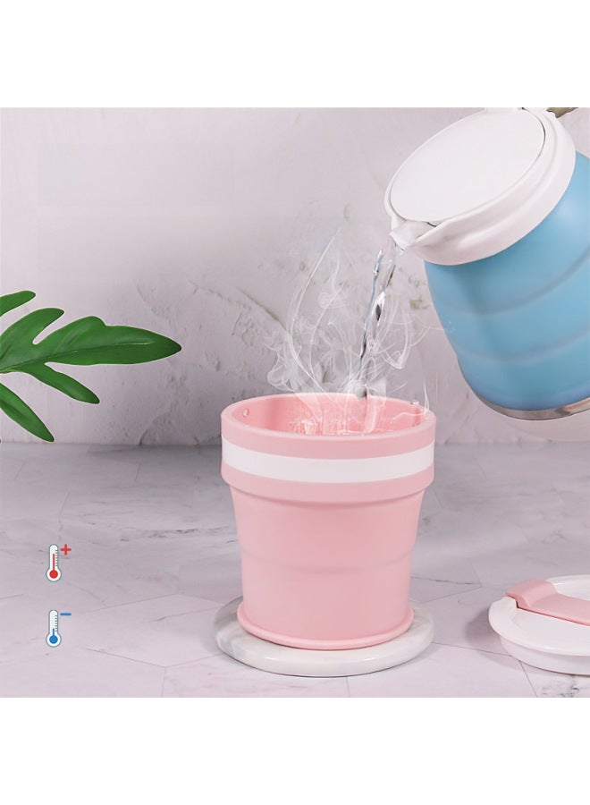 Shake Tone Silicone Folding Water Cup Travel Portable Drop-Resistant High Temperature Retractable Mouthwash Cup Gift Business Gift Water Cup-Color:350ml Purple Powder-Capacity:Flat Head Cover  - Image 4