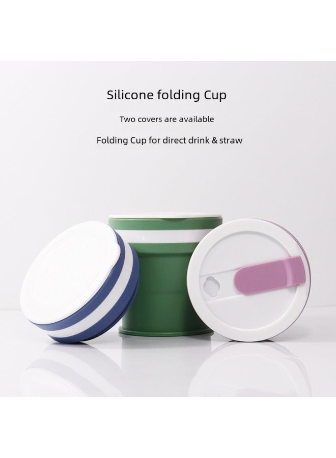 Shake Tone Silicone Folding Water Cup Travel Portable Drop-Resistant High Temperature Retractable Mouthwash Cup Gift Business Gift Water Cup-Color:350ml Purple Powder-Capacity:Flat Head Cover  - Image 2