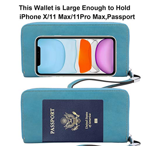 Lavemi Women's RFID Blocking 100% Leather Large Capacity Zip Around Wallet Phone Holder Clutch Travel Purse Wristlet(Large Size Vintage Light Green) - Image 5