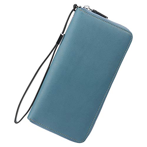 Lavemi Women's RFID Blocking 100% Leather Large Capacity Zip Around Wallet Phone Holder Clutch Travel Purse Wristlet(Large Size Vintage Light Green) - Image 1