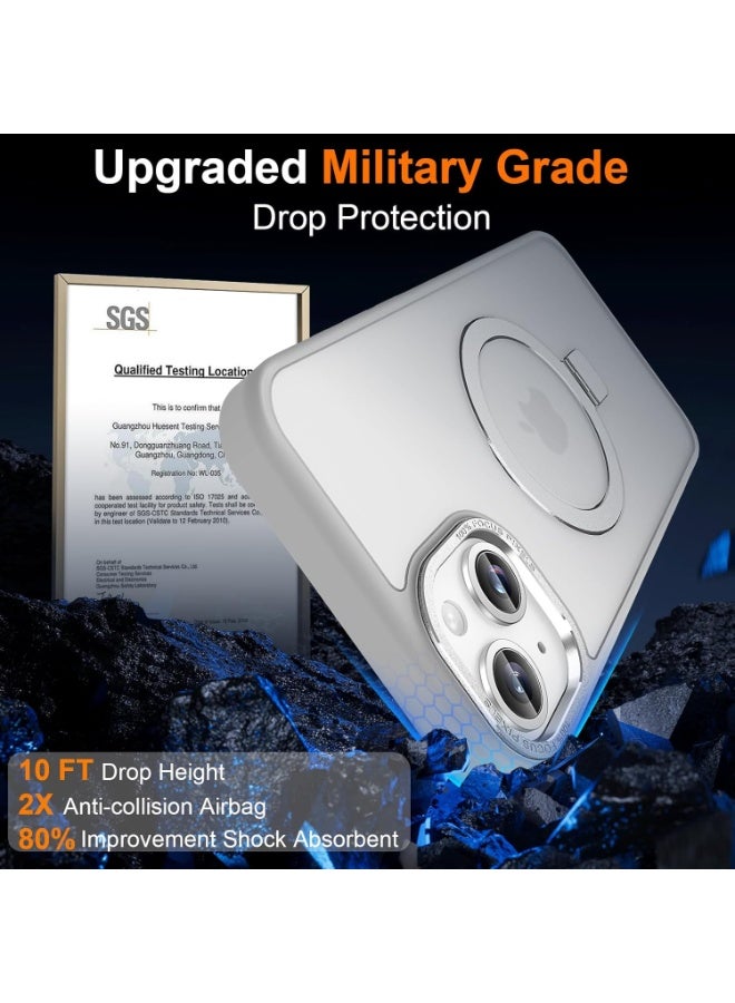 جراب مغناطيسي لهاتف iPhone 15 Plus مع حامل حلقي، [حماية من السقوط من ارتفاع 10 أقدام] [ملمس مخملي] جراب هاتف نحيف شفاف غير لامع مقاوم للصدمات لهاتف iPhone 15 Plus مقاس 6.7 بوصة، (رمادي) - Image 5