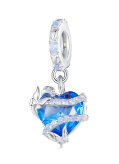 925 Sterling Silver Blue Heart Pendant Beads for Pandora Charm Bracelets, Perfect Gift for Girls and Women, Dreamy Magic Love Charms with Butterfly for Bracelets and Necklaces.
