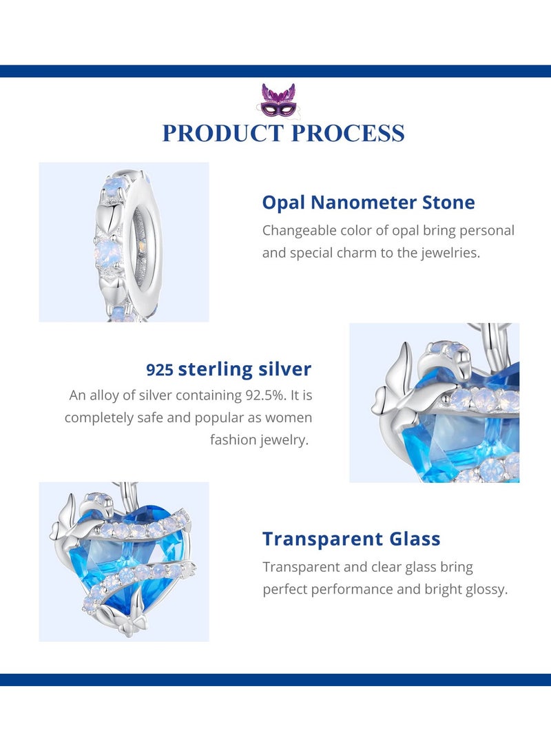 Generic - 925 Sterling Silver Blue Heart Pendant Beads for Pandora Charm Bracelets, Perfect Gift for Girls and Women, Dreamy Magic Love Charms with Butterfly for Bracelets and Necklaces. - Image 1
