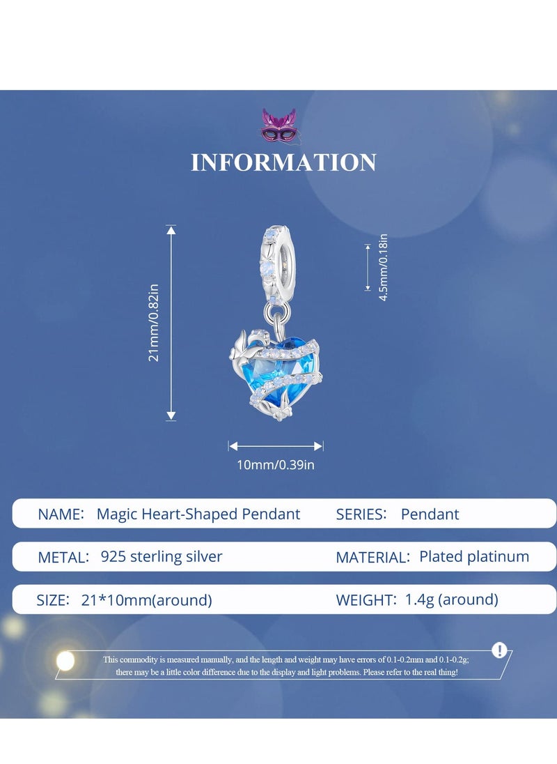 Generic - 925 Sterling Silver Blue Heart Pendant Beads for Pandora Charm Bracelets, Perfect Gift for Girls and Women, Dreamy Magic Love Charms with Butterfly for Bracelets and Necklaces. - Image 1