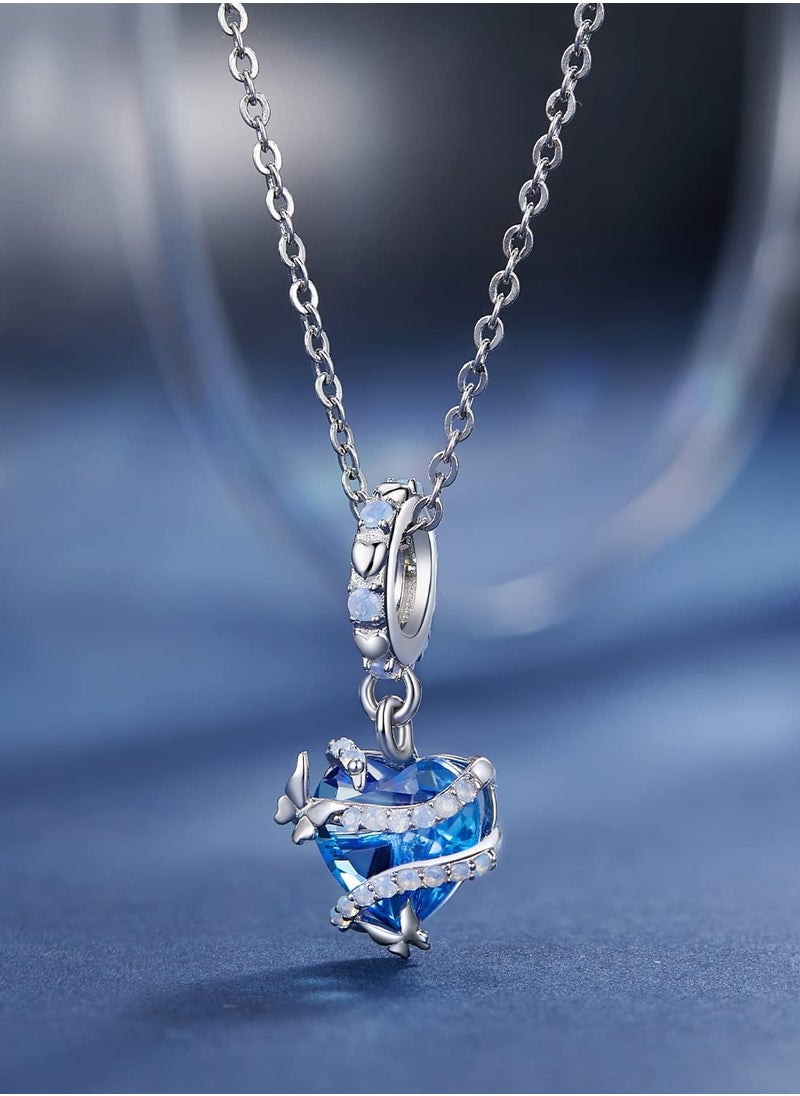 Generic - 925 Sterling Silver Blue Heart Pendant Beads for Pandora Charm Bracelets, Perfect Gift for Girls and Women, Dreamy Magic Love Charms with Butterfly for Bracelets and Necklaces. - Image 1