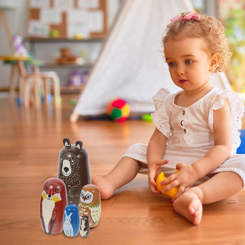 Russian Nesting Dolls 5pcs - Handmade Painted Wooden Matryoshka Nesting Dolls for Kids, Stacking Dolls for Christmas, Easter, Halloween Decorations & Birthday Gift ( ) - Image 3