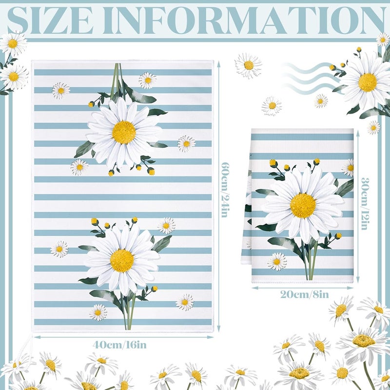 Boyiee Set of 6 Daisy Flower Kitchen Towels Daisy Stripes Tea Towels Floral Absorbent Dishtowels 24 x 16 Inches Housewarming Gifts Blue Hand Wash Cloth for Farmhouse Kitchen Bathroom Decorations - Image 4