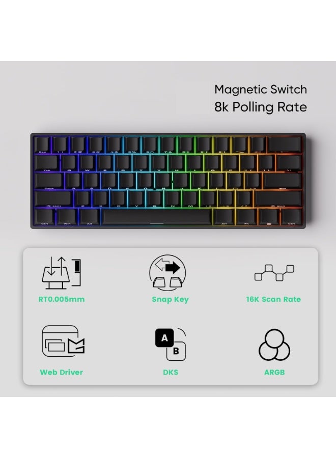Mechanical keyboard Rapid Trigger Gaming Keyboard 8k SP Magnetic Switch HE Keyboard Wired 60% Black Shine-Through (Glare Magnetic Switch) - Image 2