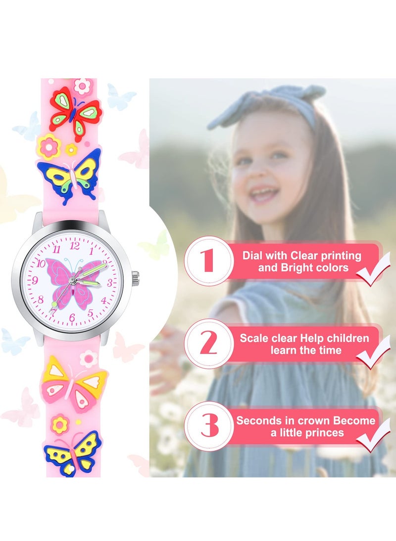 Zikra ساعة أنالوج للأطفال للفتيات ساعة فراشة جميلة مع سوار قلادة فراشة وسوار ثلاثي الأبعاد من السيليكون للأطفال الفتيات مع أرقام سهلة القراءة وسهام لهدايا عيد الميلاد - Image 2