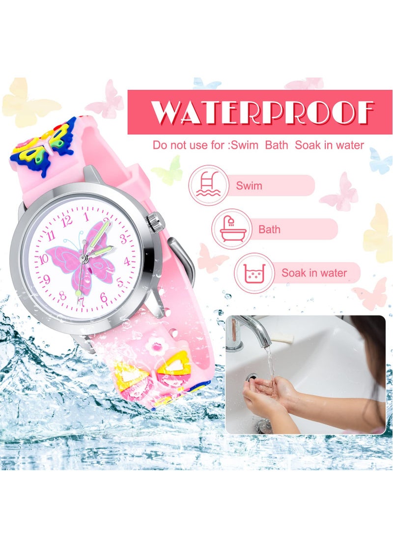 Zikra ساعة أنالوج للأطفال للفتيات ساعة فراشة جميلة مع سوار قلادة فراشة وسوار ثلاثي الأبعاد من السيليكون للأطفال الفتيات مع أرقام سهلة القراءة وسهام لهدايا عيد الميلاد - Image 4